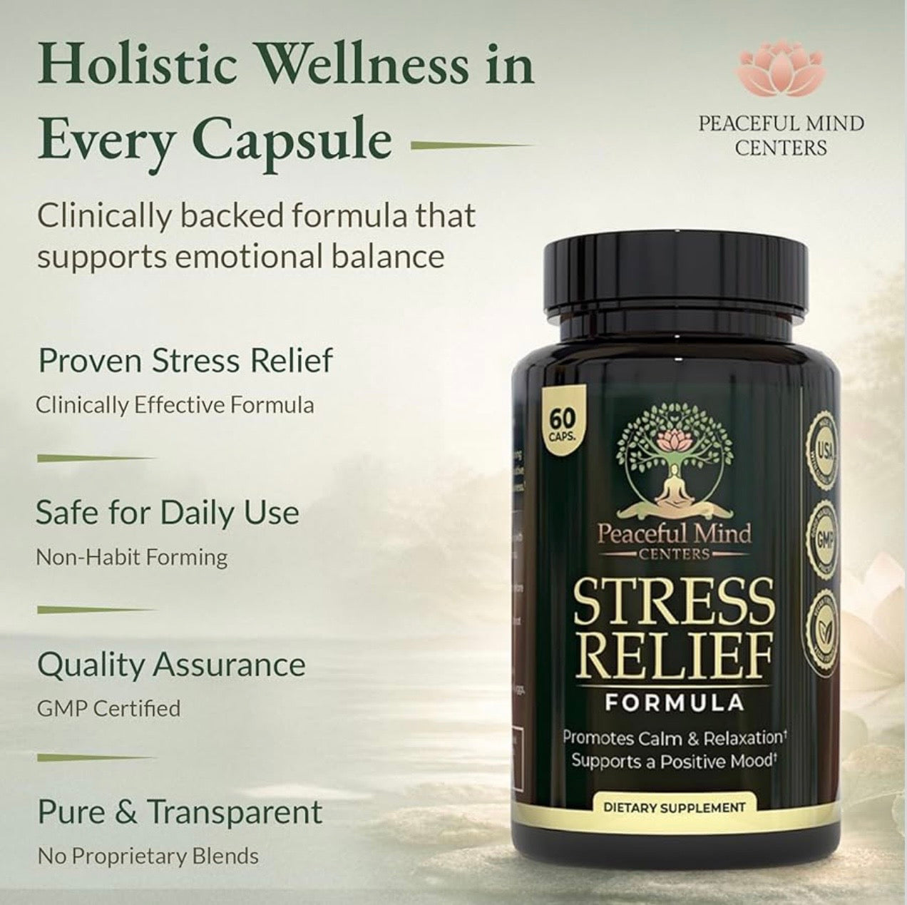 Natural Stress Relief Formula - Peaceful Mind Centers Premium Supplement
