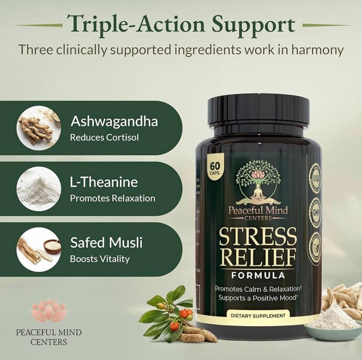 Natural Stress Relief Formula - Peaceful Mind Centers Premium Supplement